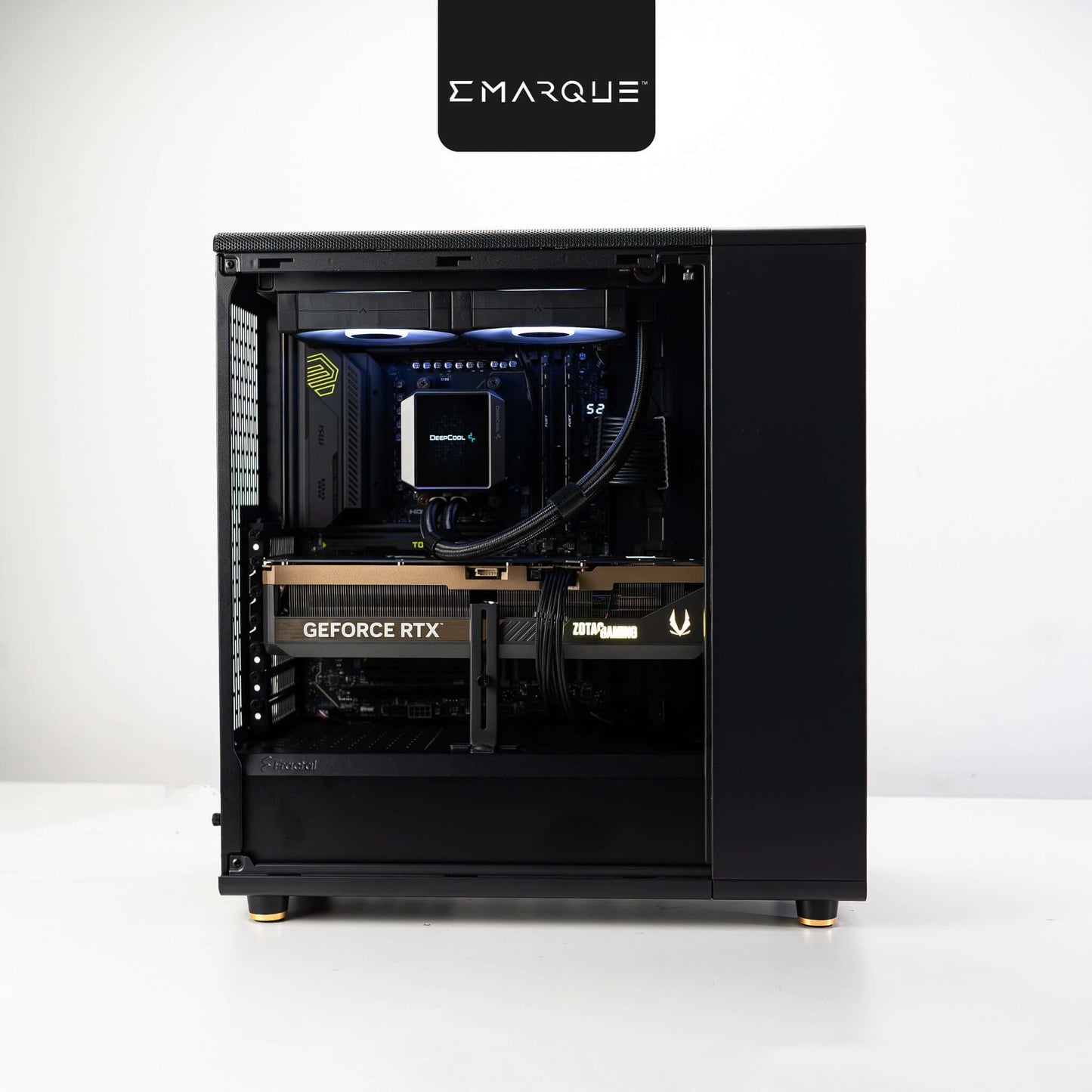 High-performance gaming PC with AMD Ryzen 7 9800X3D and GeForce RTX 5070 Ti, featuring Fractal Design North Charcoal Black chassis.