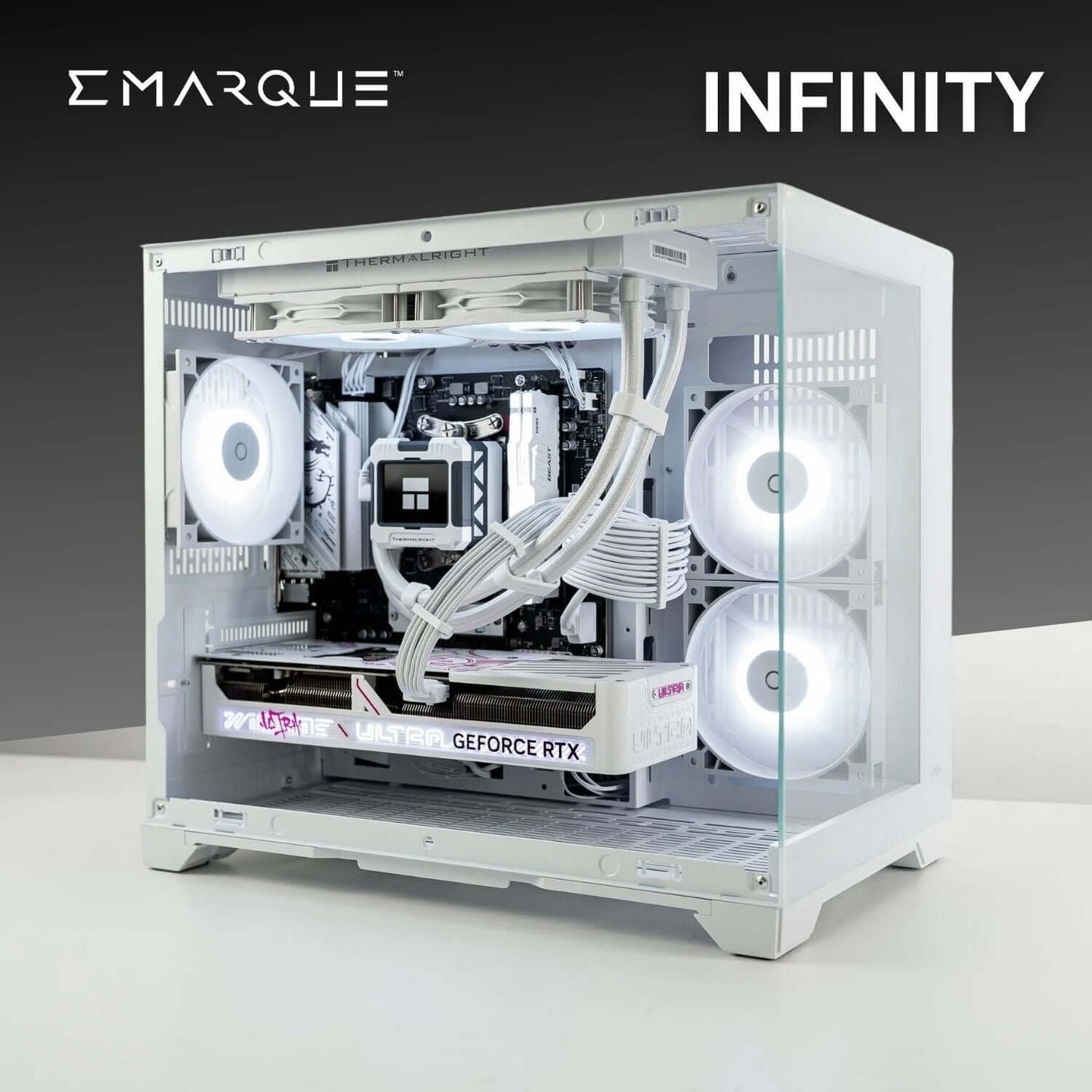 INFINITY MINI with Tecware VXN Evo chassis, AMD Ryzen 5 7600X, GeForce RTX 5070, and RGB lighting.