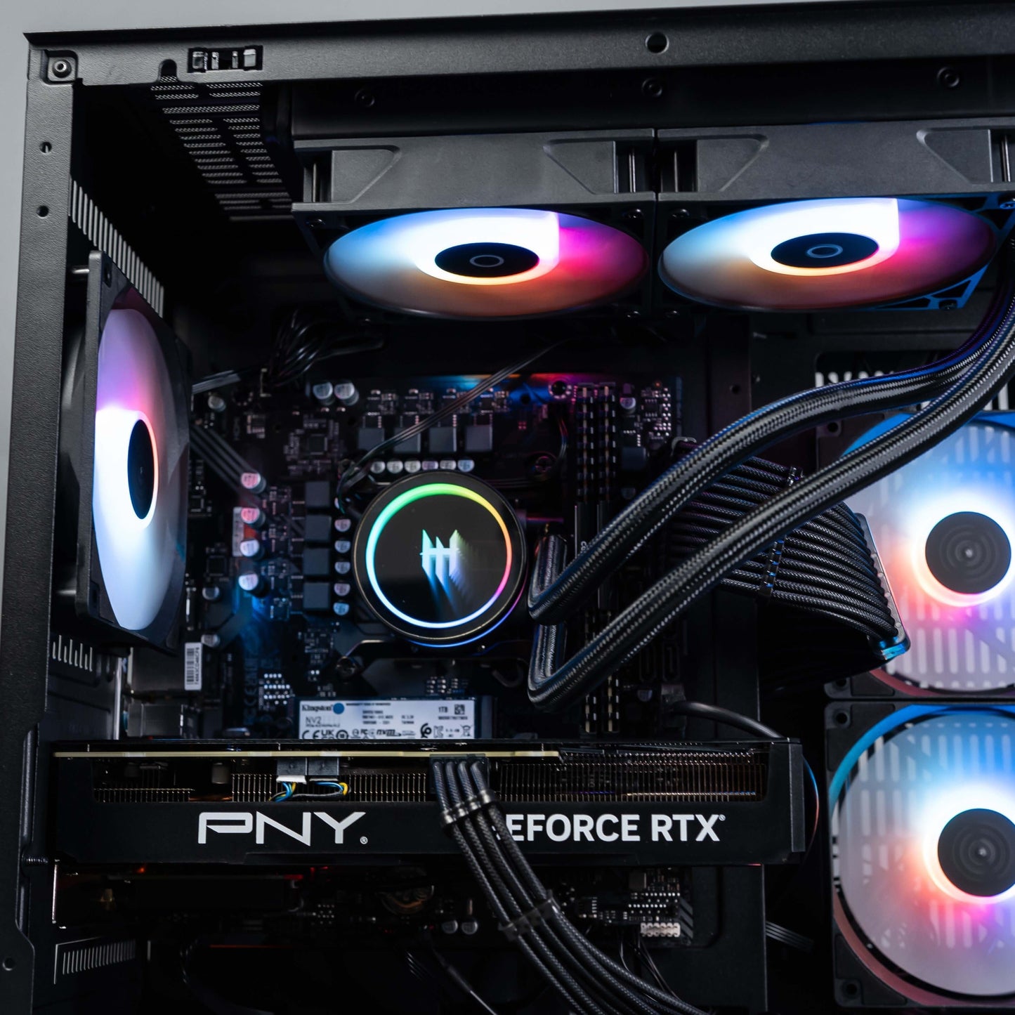 INFINITY Gaming PC with AMD Ryzen 7 7800X3D and GeForce RTX 5070 Ti, featuring Tecware VXN EVO OMNI ARGB chassis.