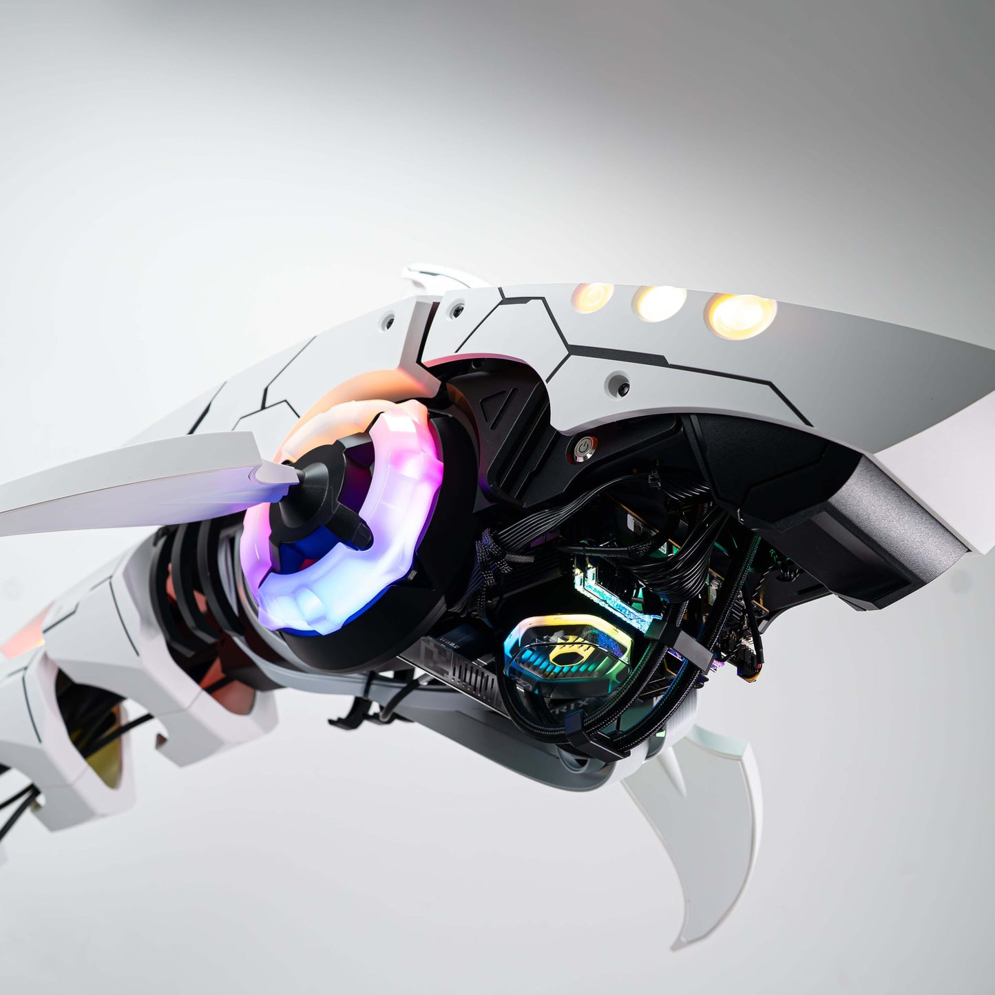 Innovative APEX Shark X PC with Intel Core Ultra 9, GeForce RTX 5080, sleek design and RGB lighting for a standout tech setup.