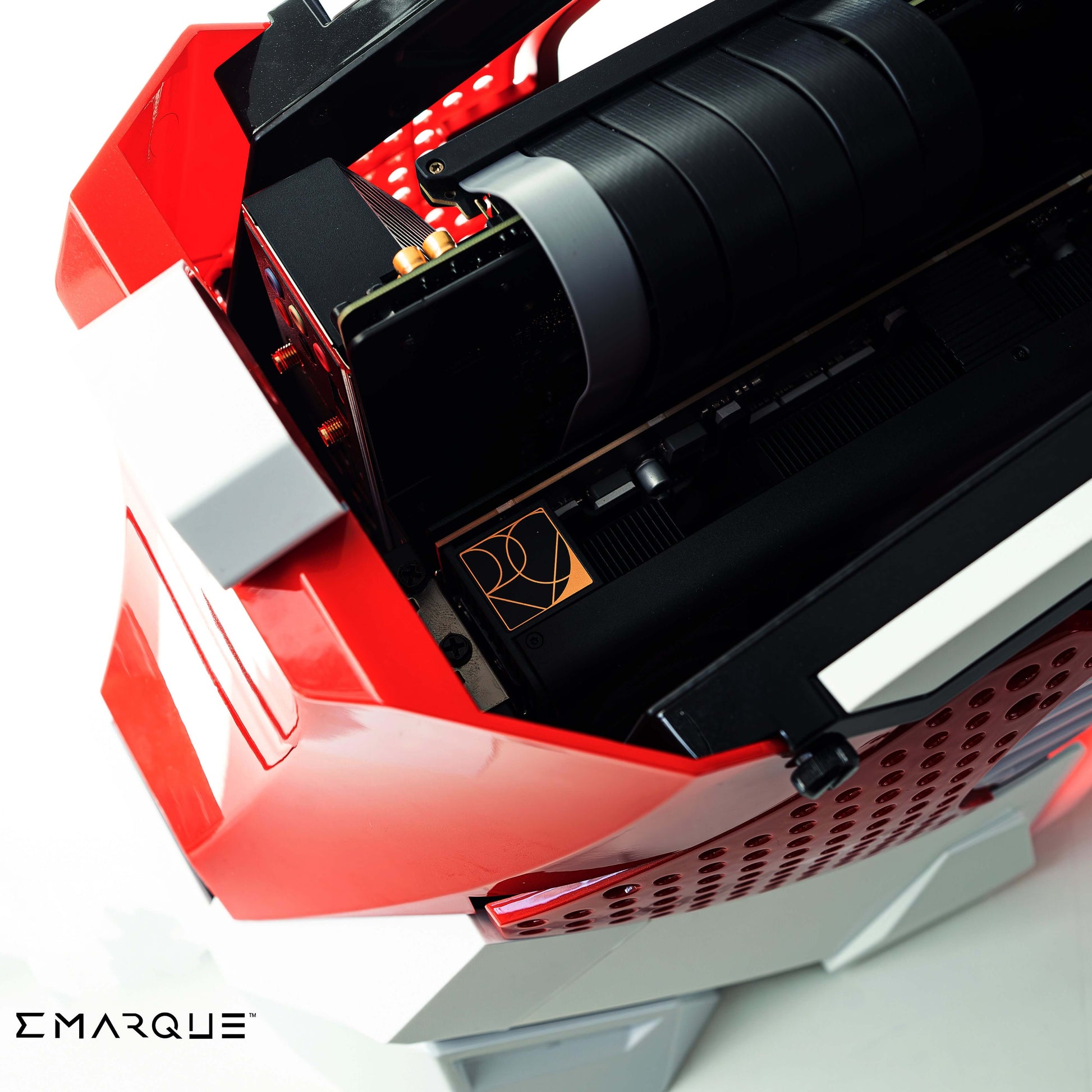 Top view of the APEX Sneaker X PC with Intel Core Ultra 9 and ASUS GeForce RTX 5080 in a Cooler Master award-winning case.