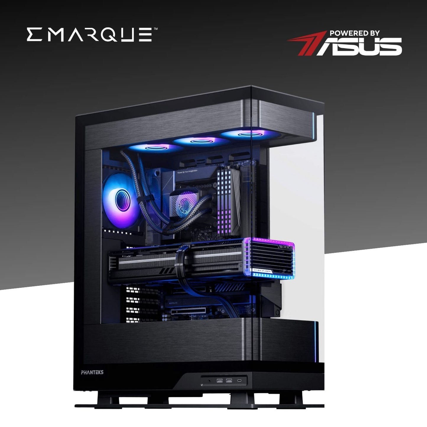 EVOLV PRIME Gaming PC with AMD Ryzen 7 9800X3D, ASUS GeForce RTX 5080, Phanteks Evolv Series X2 ATX chassis, RGB lighting.