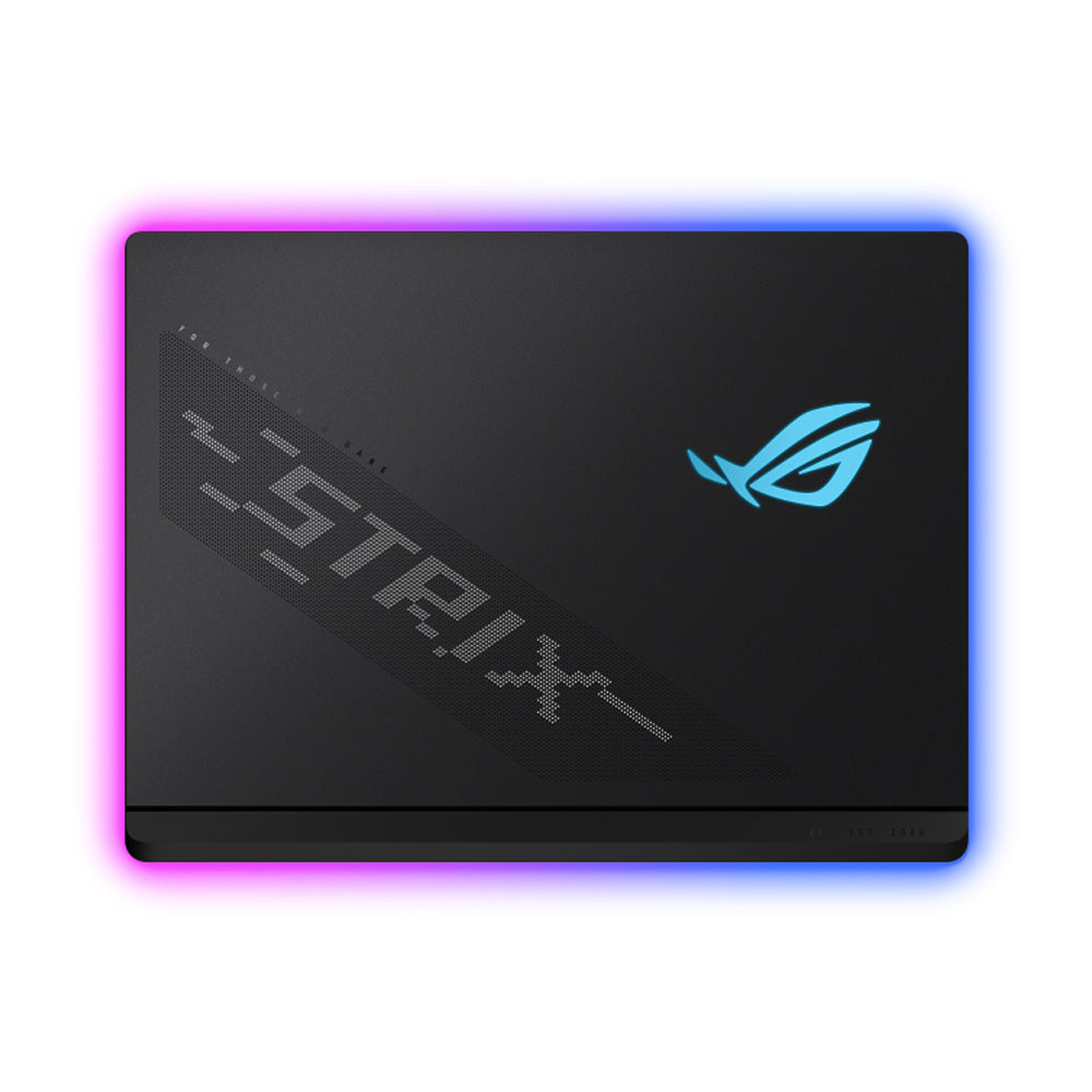ASUS ROG Strix SCAR 18 G835L-XGTQ284WP gaming laptop, closed lid with the ROG logo and RGB perimeter lighting