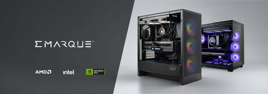 2 gaming PC with RGB lighting, amd, intel and nvidia geforce branding