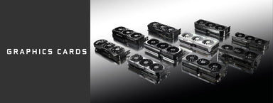Wide selection of RTX graphics cards including RTX 5060, 5070, 5080 by ASUS, MSI, and Gigabyte displayed on a gradient background.