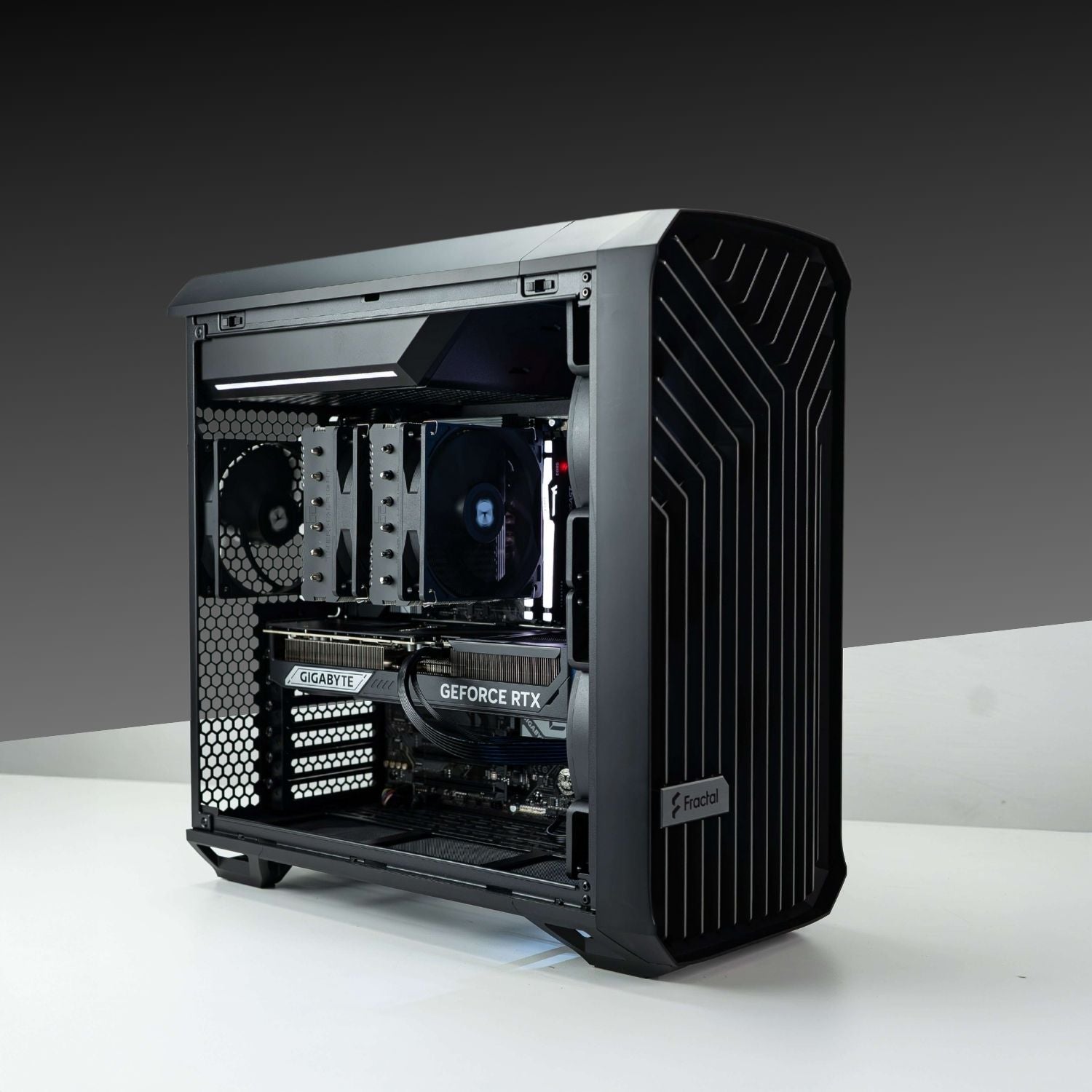 High-performance PC build featuring AMD Ryzen 7 9800X3D, GeForce RTX 5080 in a Fractal Design case, perfect for gaming or work.