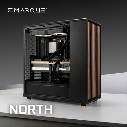 NORTH-PC with AMD Ryzen 7 9800X3D, GeForce RTX 5070 Ti in Fractal Design North Charcoal Black chassis, ultimate gaming setup.