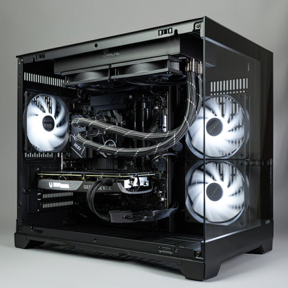 EMARQUE Workstation with AMD Ryzen 7 9700X, GeForce RTX 5070, and ARGB Chassis for high-performance editing and 3D rendering.