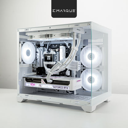 Infinity Mini PC with AMD Ryzen 5 7600X, GeForce RTX 5070, and Tecware VXN Evo casing on display