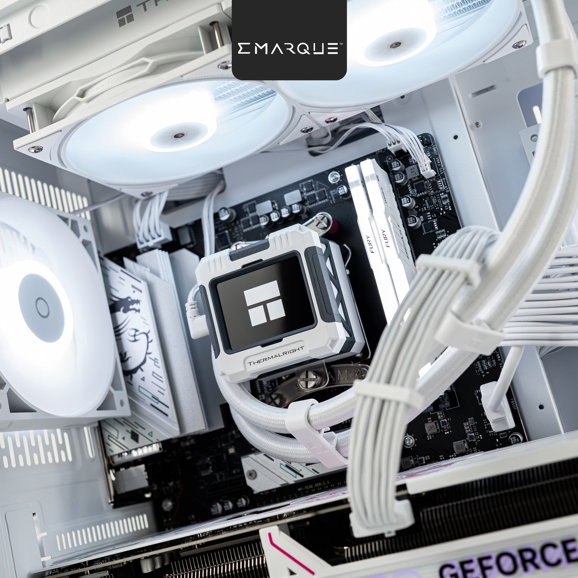 Tecware VXN Evo Omni casing with MSI B650M motherboard and Thermalright Frozen Warframe AIO cooler, showcasing premium build.
