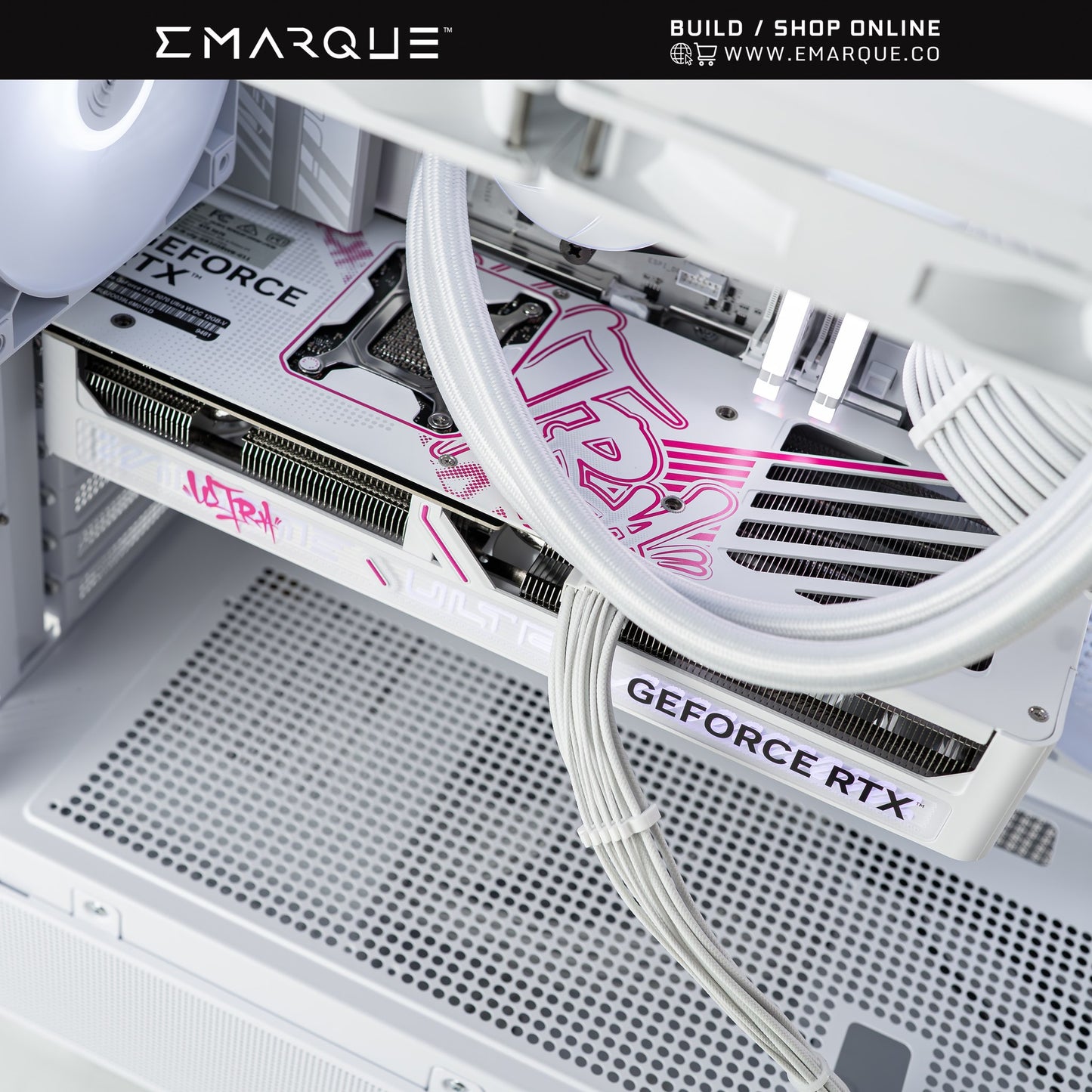 XT White Gaming PC with GeForce RTX 5070 GPU in Montech XR ATX case, showcasing powerful graphics and sleek design.