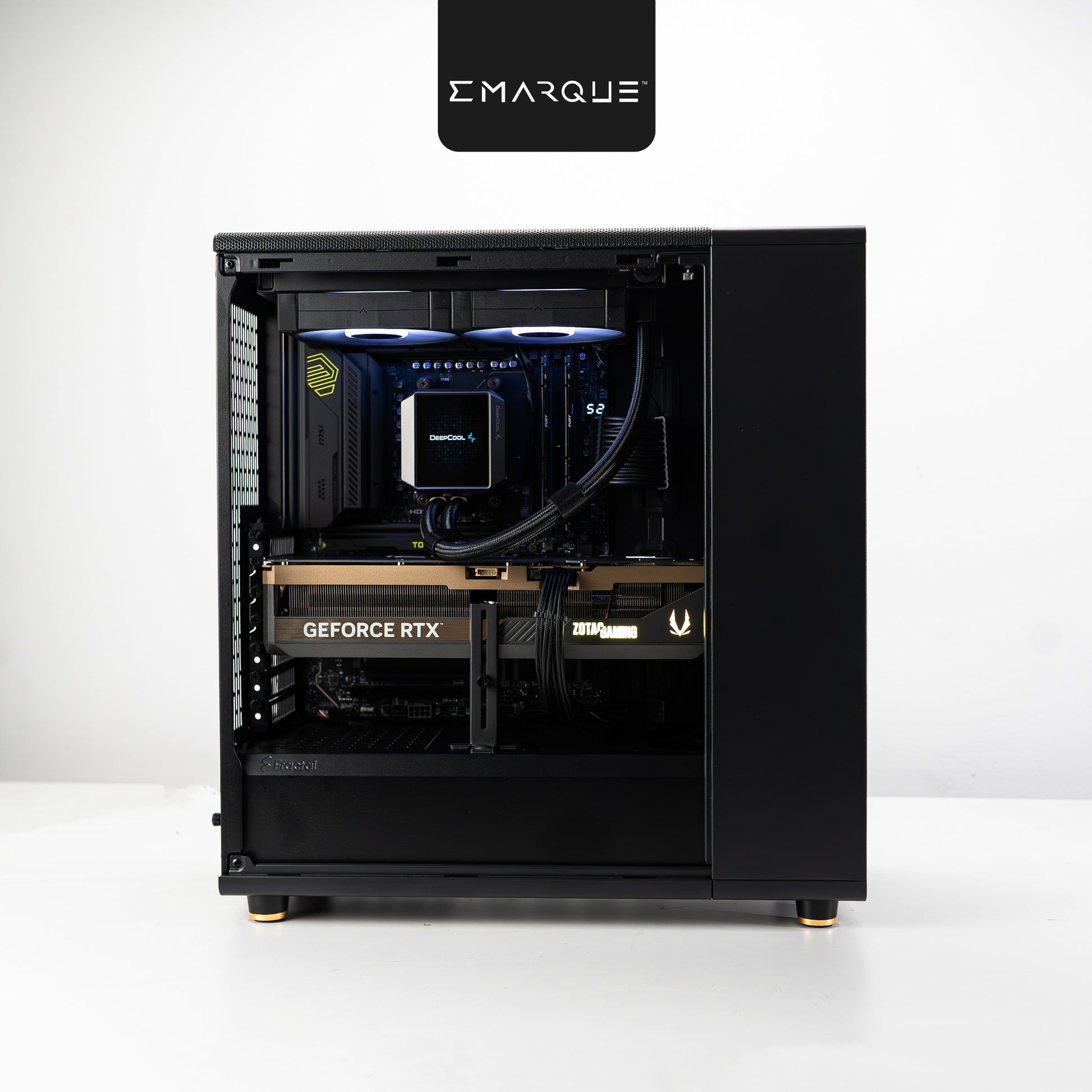 High-performance gaming PC with AMD Ryzen 7 9800X3D and GeForce RTX 5070 Ti, featuring Fractal Design North Charcoal Black chassis.