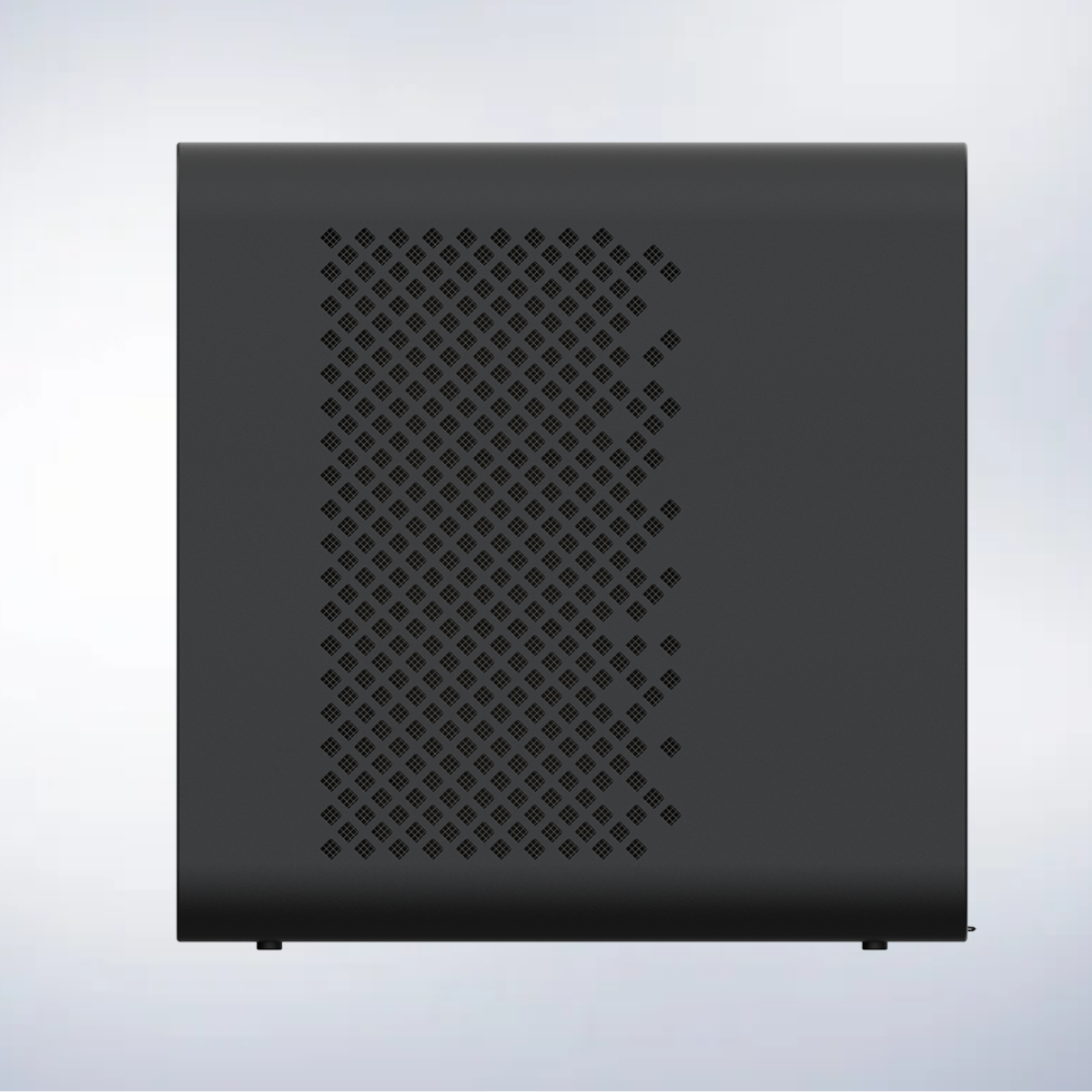 Side panel of the EMARQUE AI Eclipse, with the full height diamond perforation pattern used for airflow