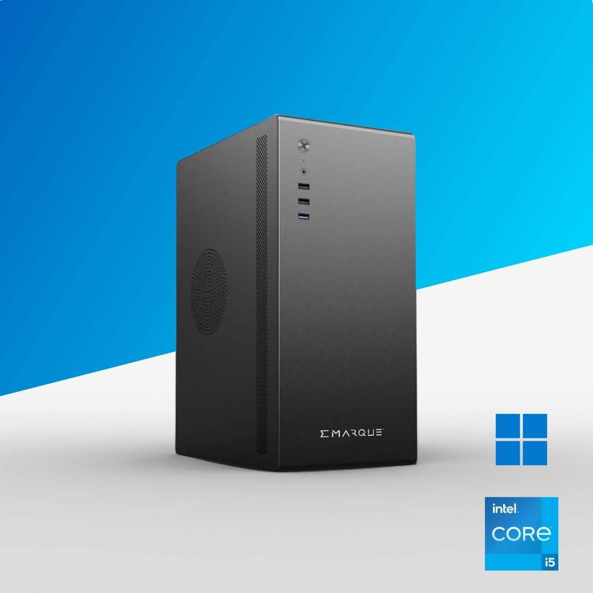 EMARQUE CORE 5 Office Desktop PC with Intel Core i5 12400 processor and UHD 730 graphics for high performance in work apps.