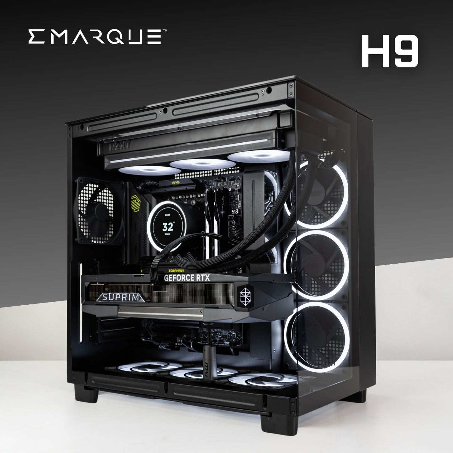H9 gaming PC with AMD Ryzen 7 9800X3D, GeForce RTX 5090, and stylish NZXT H9 case, ideal for high-performance gaming.