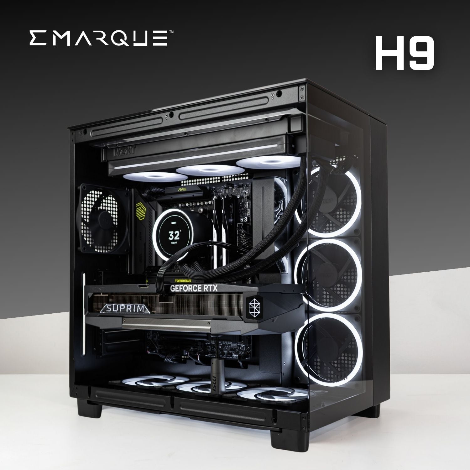 H9 gaming PC with AMD Ryzen 7 9800X3D, GeForce RTX 5090, and stylish NZXT H9 case, ideal for high-performance gaming.