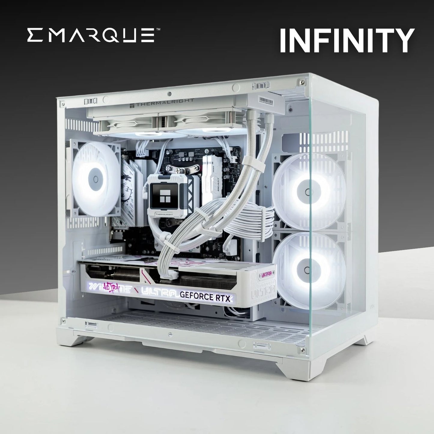 INFINITY MINI with Tecware VXN Evo chassis, AMD Ryzen 5 7600X, GeForce RTX 5070, and RGB lighting.