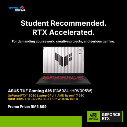 ASUS TUF Gaming A16 16" WUXGA 165Hz Gaming Laptop (NVIDIA GeForce RTX 5050, AMD Ryzen 7 260, 16GB RAM, 1TB SSD) [FA608U-HRV095W]