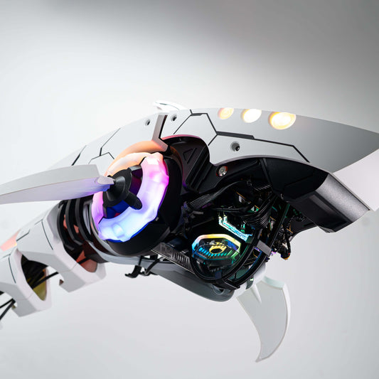 Innovative APEX Shark X PC with Intel Core Ultra 9, GeForce RTX 5080, sleek design and RGB lighting for a standout tech setup.