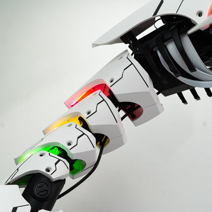 Close-up of APEX Shark X PC with RGB lighting and futuristic design.