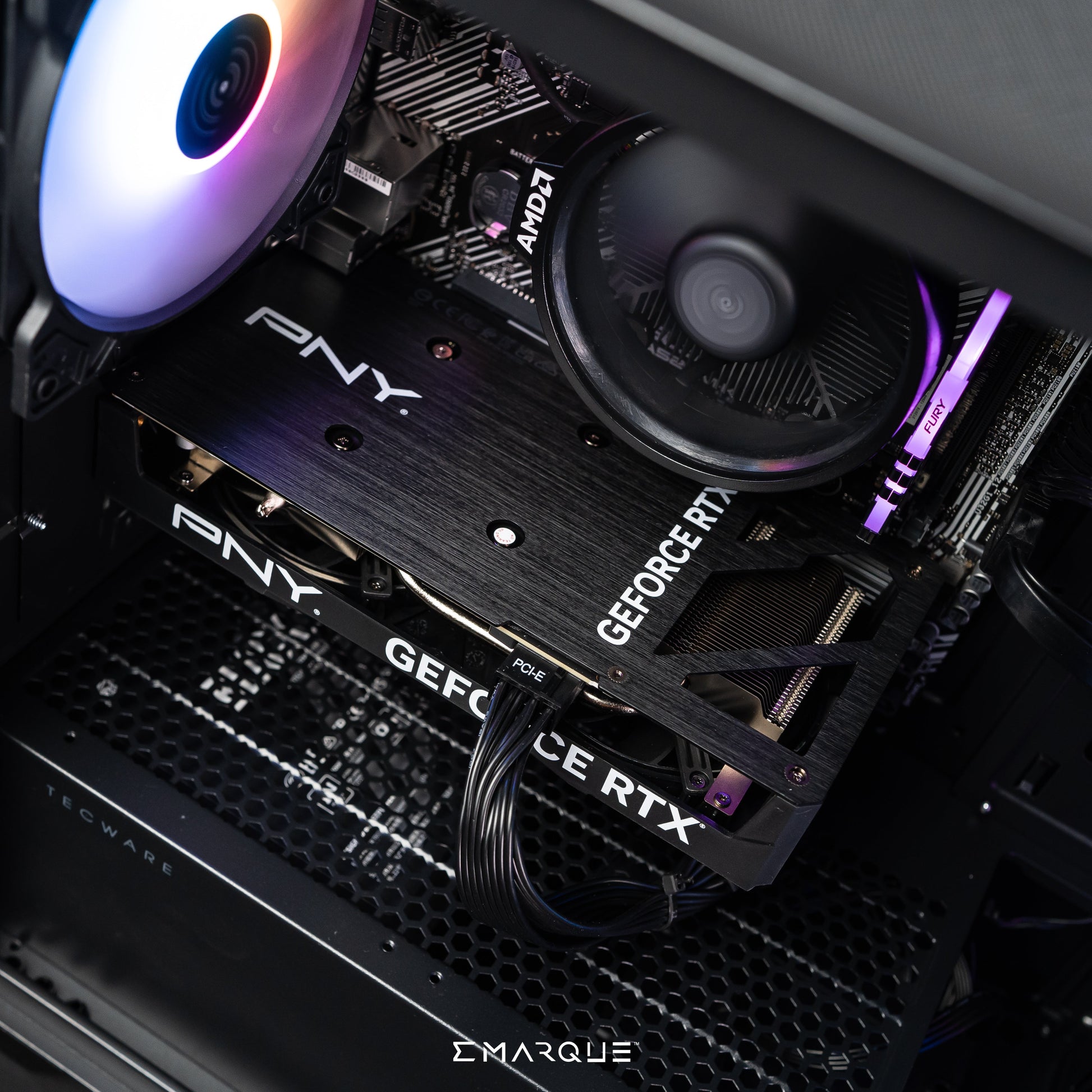 EMARQUE Workstation PC with AMD Ryzen 5 8400F, GeForce RTX 5070 GPU, and Tecware NEO M2 case, optimized for high performance tasks