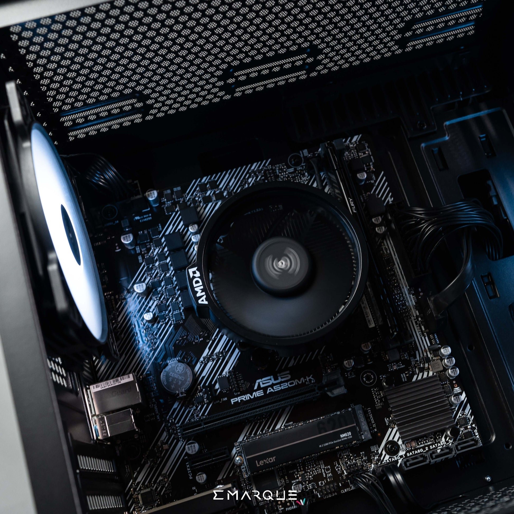 AMD Ryzen 7 8700G PC with Radeon 780M and Tecware NEO M2 ARGB case, featuring ASROCK A620M-HD and Lexar NM620 SSD.