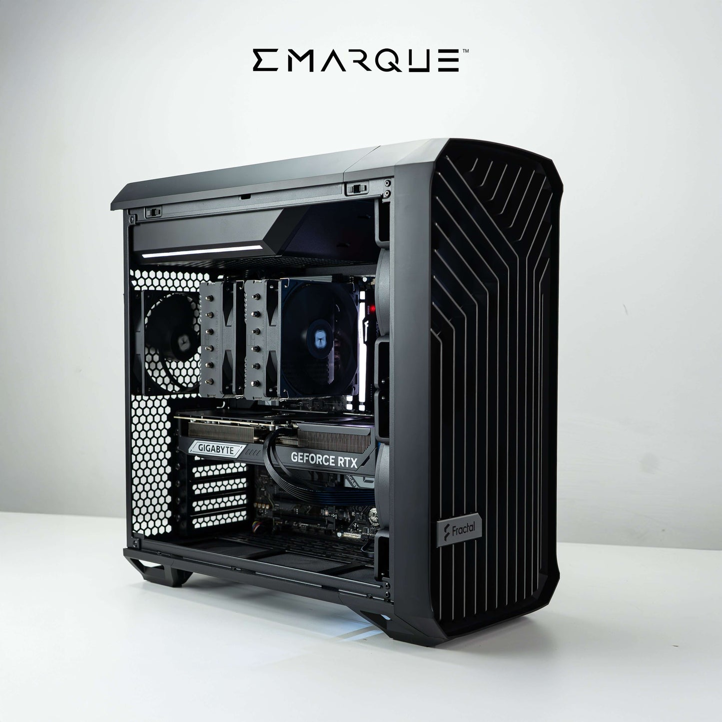 High-performance PC with AMD Ryzen 7 9800X3D and GeForce RTX 5080 in Fractal Design Torrent chassis, perfect for gaming and productivity.