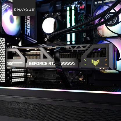 Alt Tag: ASUS TUF Gaming GeForce RTX 5080 inside a high-performance Phanteks XT View ATX gaming PC with RGB lighting.