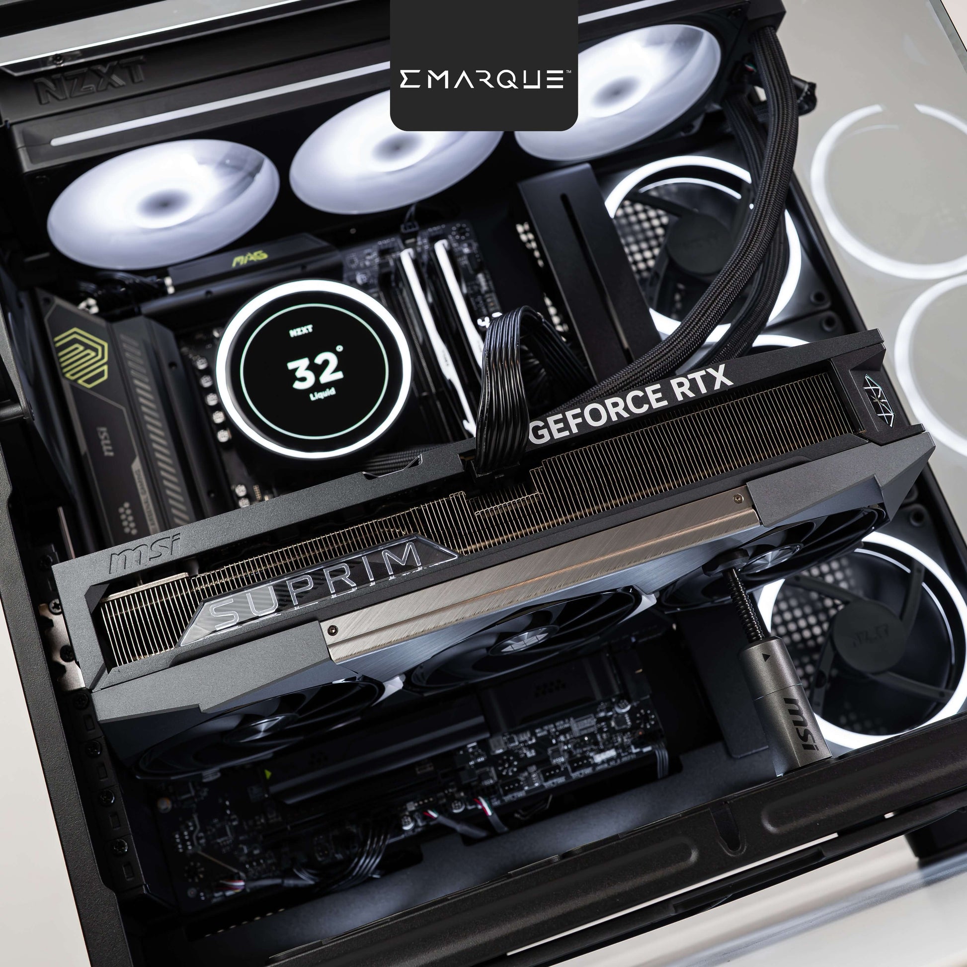 High-performance gaming PC with AMD Ryzen 7 and GeForce RTX5090 in NZXT H9 Elite case.