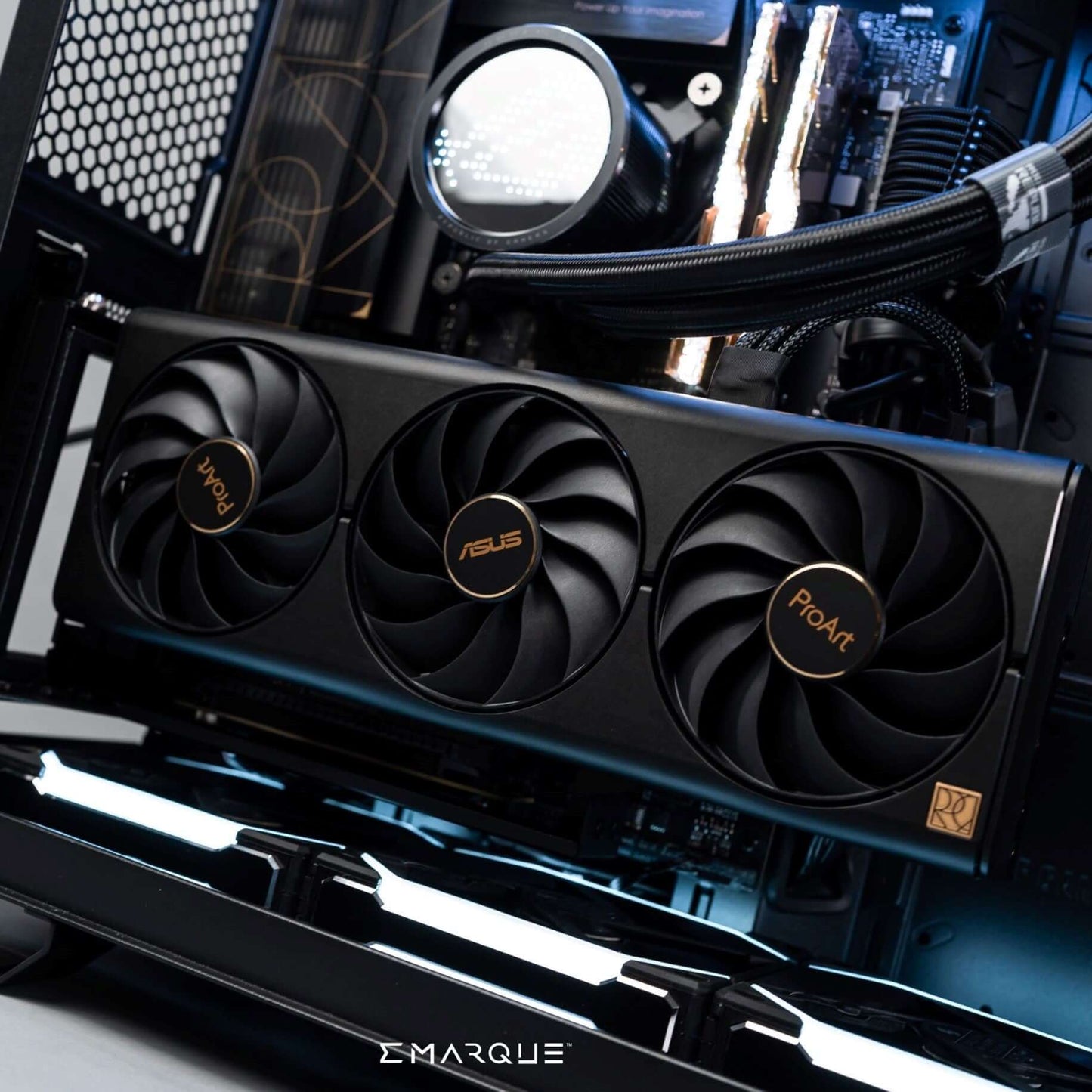 ASUS TUF GeForce RTX 5080 graphics card in dual-chamber design PC with advanced cooling and neural rendering.