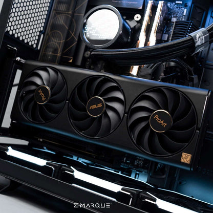ASUS TUF GeForce RTX 5080 graphics card in dual-chamber design PC with advanced cooling and neural rendering.