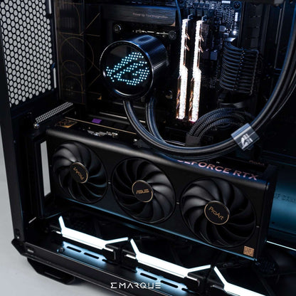 ASUS TUF Gaming PC with Ryzen 7 9800X3D, showcasing GeForce RTX 5080 inside dual-chamber case for optimized cooling