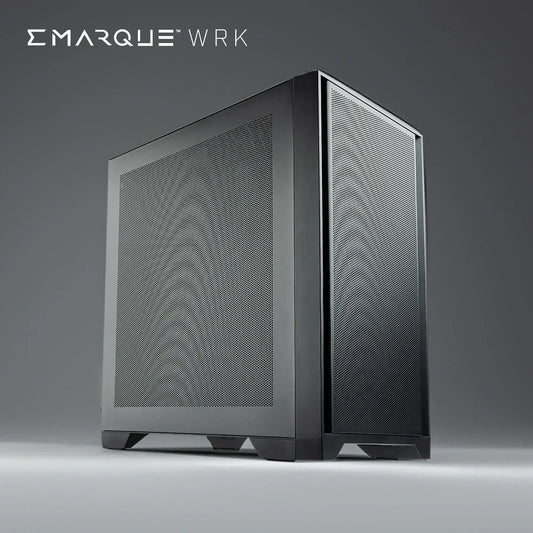 EMARQUE WRK workstation PC with AMD Ryzen 5 8400F, GeForce RTX 5060, and Tecware NEO M2 case in black. Ideal for productivity.