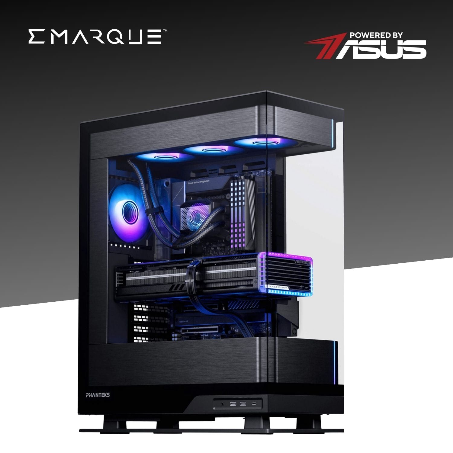 EVOLV PRIME Gaming PC with AMD Ryzen 7 9800X3D, ASUS GeForce RTX 5080, Phanteks Evolv Series X2 ATX chassis, RGB lighting.