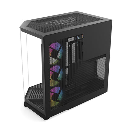 HYTE Y50 RGB in Pitch Black, rear view of the back chamber and side fan mounts