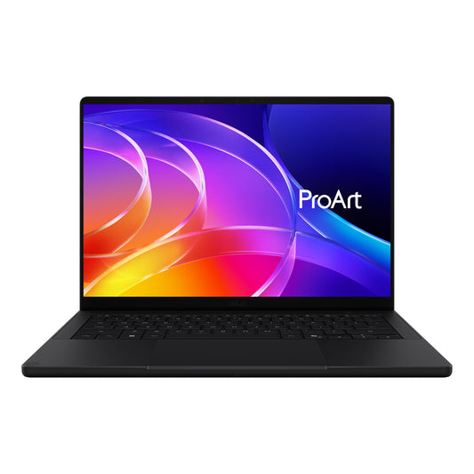 ASUS ProArt P14 H7407 NVIDIA RTX Spark AI laptop in Nano Black, front view with the 14 inch 3K Lumina Pro OLED display open