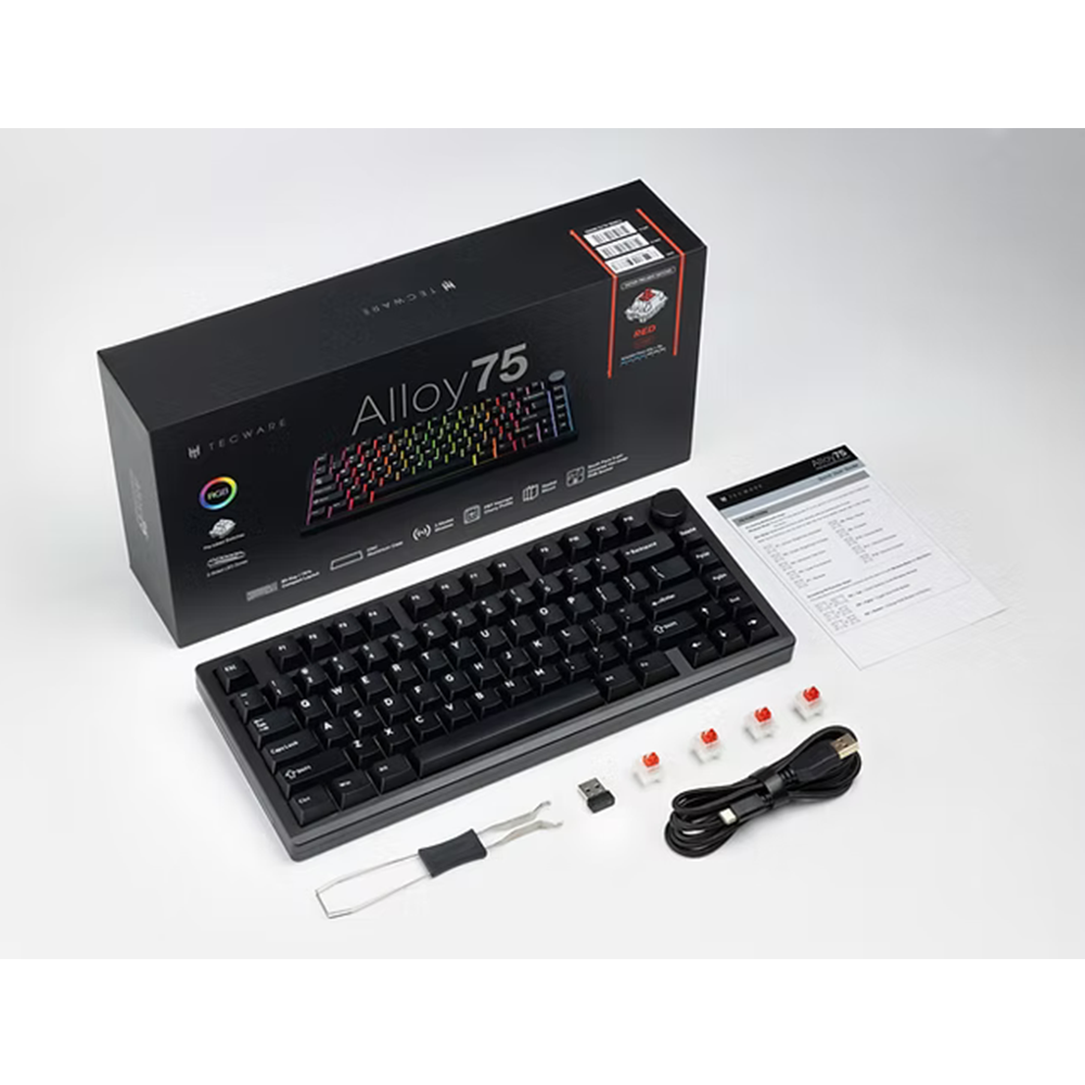 Tecware Alloy75 Linear Red Full CNC Aluminum Mechanical Keyboard - Black